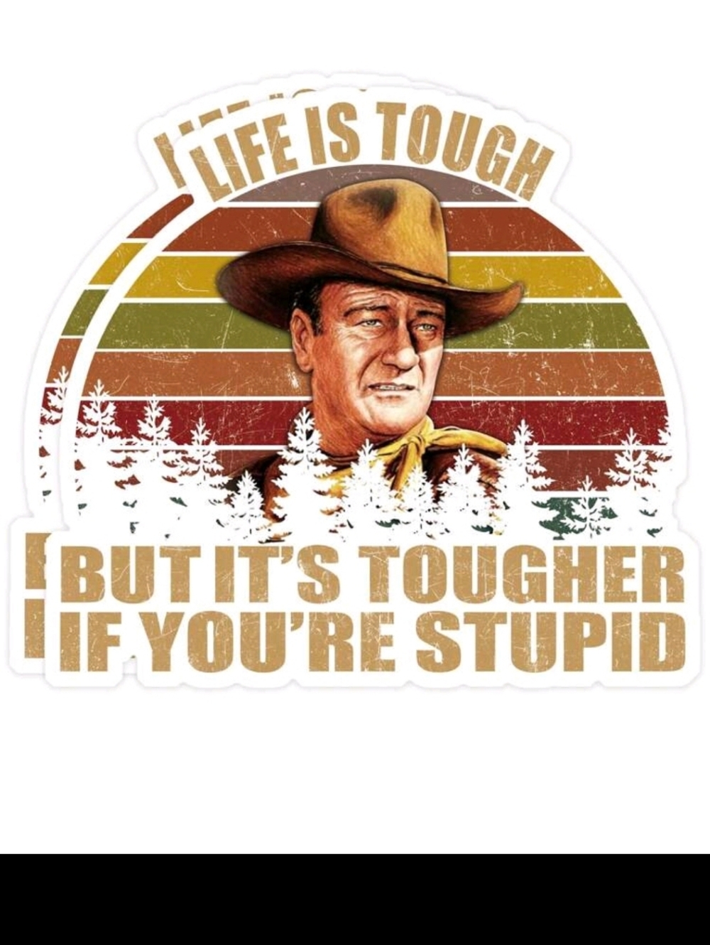 John Wayne Stickers Vintage Western Graphic Sticker - Brown & Olive Retro Sunset